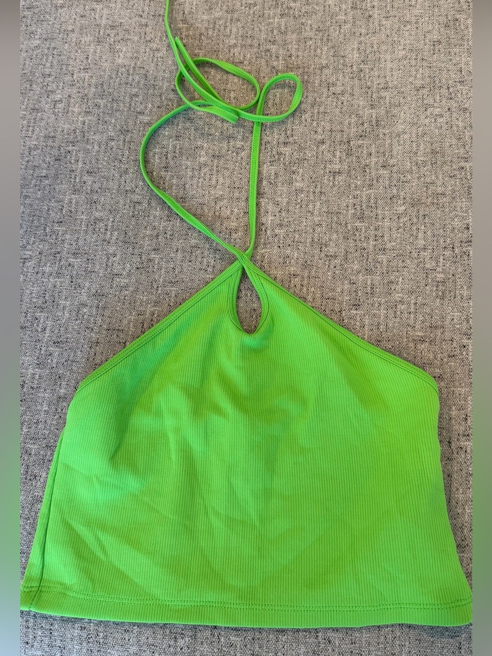 Zara Lime Green Ribbed Halter Neck Cutout Top Size Medium